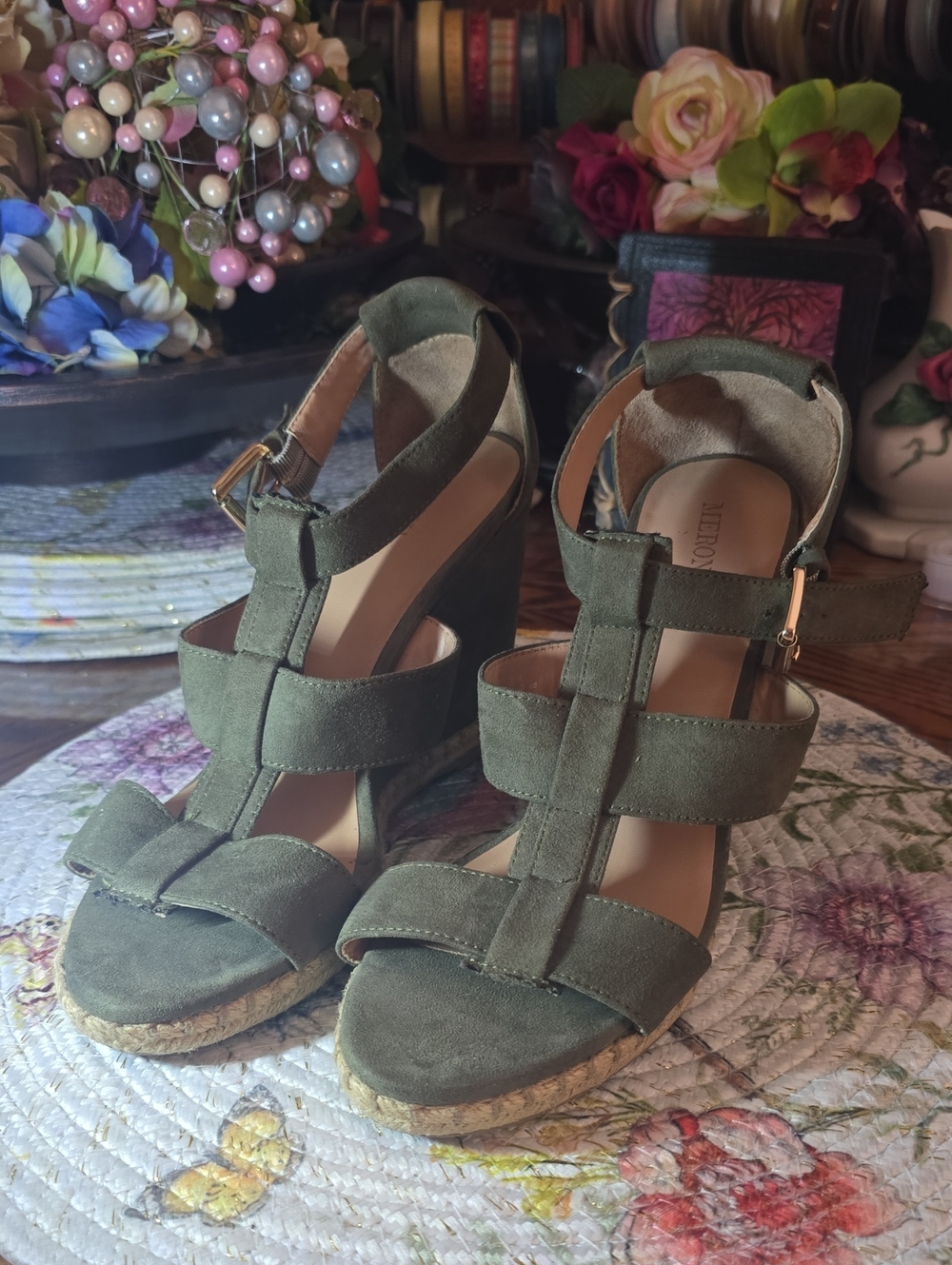 Merona Olive Colored Wedged Sandals